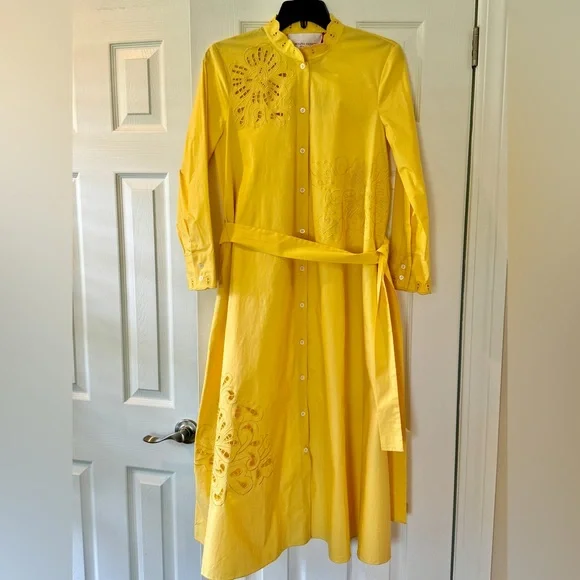 Carolina Herrera Eyelet Embroidered Midi Shirt dress NWT sz 8 - Picture 4 of 13